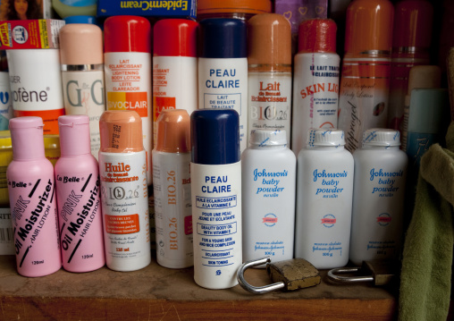 Skin whitening products for sale in the market, Lake Kivu, Gisenye, Rwanda