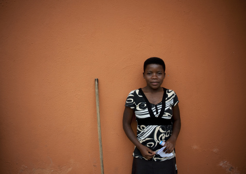 Rwandan woman with a broom, Western Province, Karongi, Rwanda