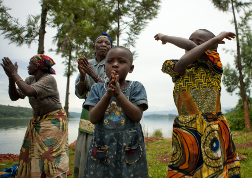 Rwandan women and girls performing a traditional dance, Lake Kivu, Nkombo, Rwanda