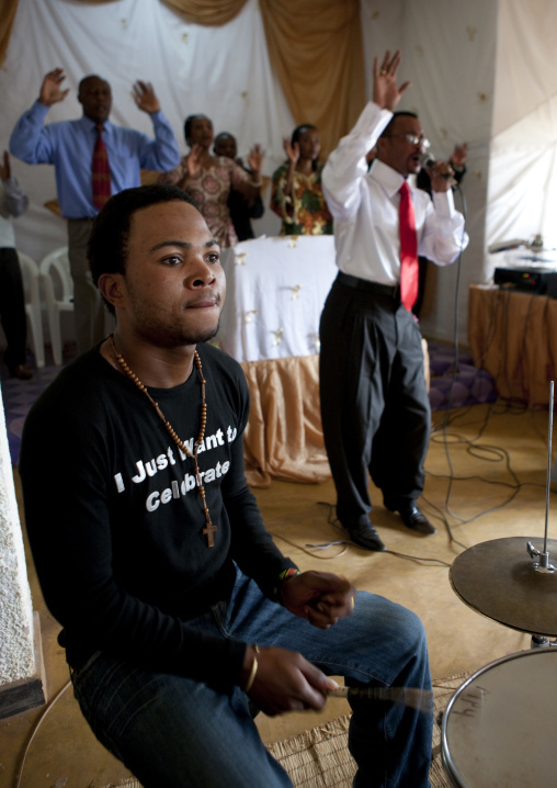 Rwandan men singing during a sunday mass in a church, Kigali Province, Kigali, Rwanda