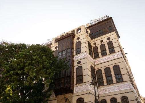 Old house with wooden mashrabiya in al-Balad quarter, Mecca province, Jeddah, Saudi Arabia