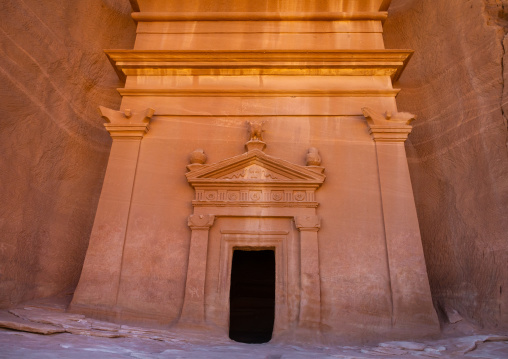 Nabataean tomb in al-Hijr archaeological site in Madain Saleh, Al Madinah Province, Alula, Saudi Arabia