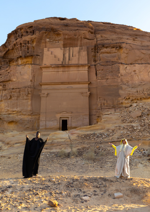 Saudi actors during an historical play in an open air theater in Madain Saleh, Al Madinah Province, Alula, Saudi Arabia