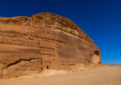 Nabataean tomb in al-Hijr archaeological site in Madain Saleh, Al Madinah Province, Alula, Saudi Arabia