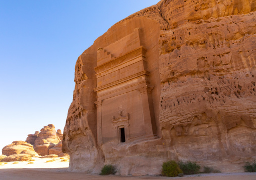 Nabataean tomb in al-Hijr archaeological site in Madain Saleh, Al Madinah Province, Alula, Saudi Arabia
