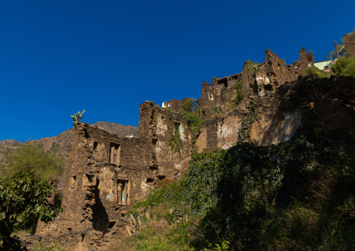 Multi-storey houses made of stones , Asir province, Rijal Alma, Saudi Arabia