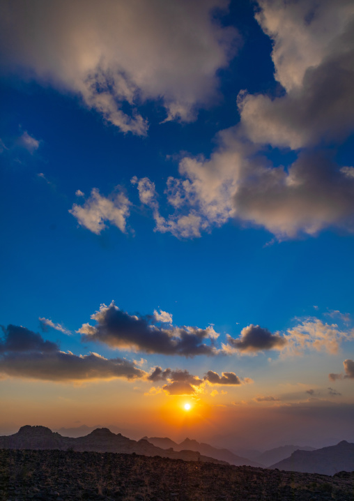 Sunset on a mountainous landscape, Asir province, Dahran Aljanub, Saudi Arabia
