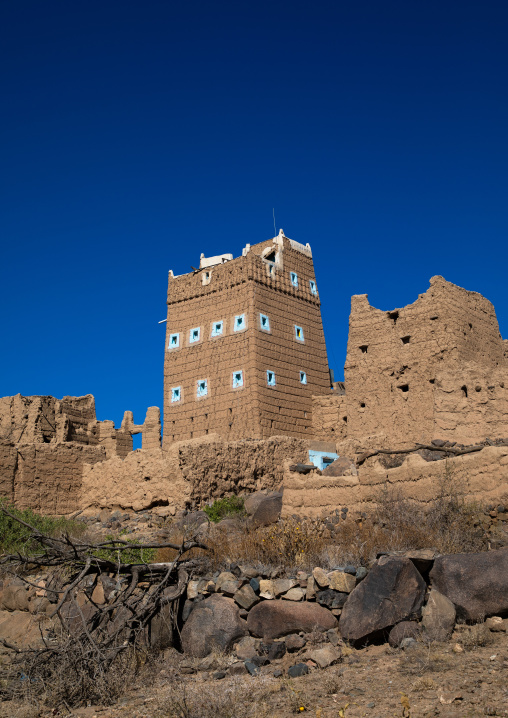 Traditional old multi-storey mud houses, Asir province, Dahran Aljanub, Saudi Arabia