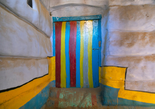Colorful door in an old house, Asir province, Dahran Aljanub, Saudi Arabia