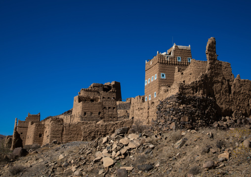 Traditional old multi-storey mud houses, Asir province, Dahran Aljanub, Saudi Arabia