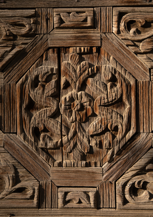Kaki house carved decoration wood detail, Mecca province, Taïf, Saudi Arabia