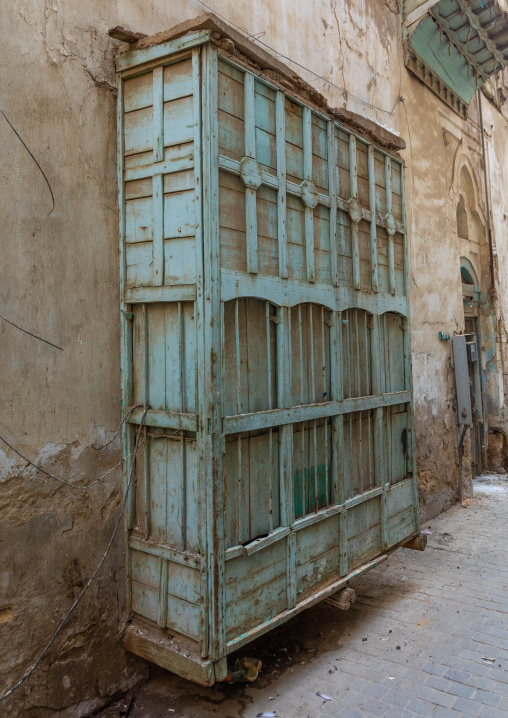 Wooden mashrabiya of an old house in al-Balad quarter, Mecca province, Jeddah, Saudi Arabia