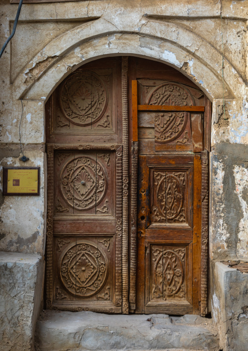Wooden door of an historic house in the old quarter of al-Balad, Mecca province, Jeddah, Saudi Arabia