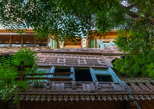 Old house with wooden mashrabiya in al-Balad quarter, Mecca province, Jeddah, Saudi Arabia