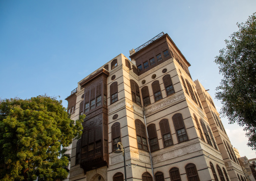 Beit nasseef old house with wooden mashrabiya in al-Balad quarter, Mecca province, Jeddah, Saudi Arabia
