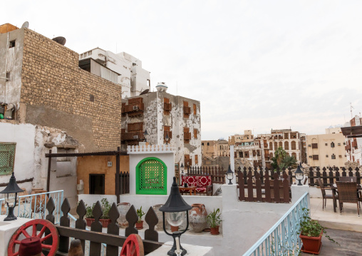 Old houses with wooden mashrabiyas in al-Balad quarter, Mecca province, Jeddah, Saudi Arabia
