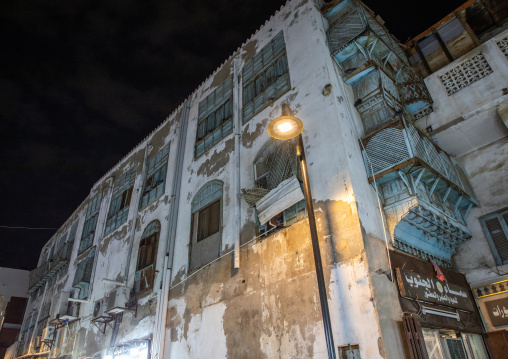 Old house with wooden mashrabiya in al-Balad quarter, Mecca province, Jeddah, Saudi Arabia