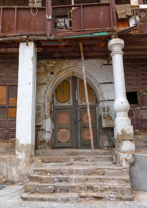Wooden door of an historic house in the old quarter of al-Balad, Mecca province, Jeddah, Saudi Arabia