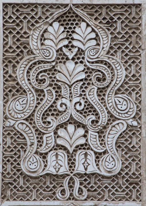 Carved plasterwork on a wall of a house in al-Balad area, Mecca province, Jeddah, Saudi Arabia