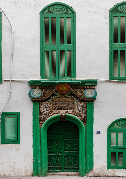Green door of a mosque, Mecca province, Jeddah, Saudi Arabia