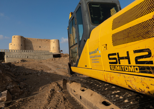 Caterpillar in front of the turkish fort, Jizan Province, Jizan, Saudi Arabia