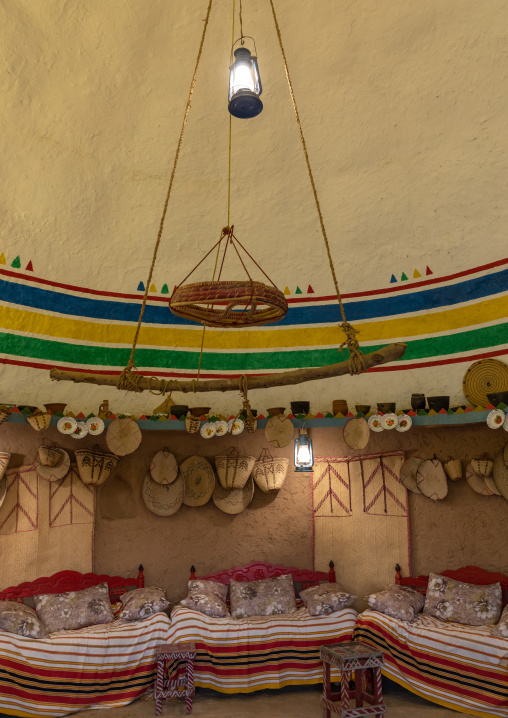 Decoration inside a traditional al Ousha Attiniya house, Jizan Province, Jizan, Saudi Arabia
