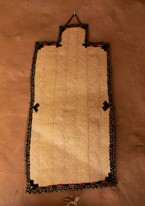 Carpet for muslim prays hanging on a wall, Red Sea, Farasan, Saudi Arabia
