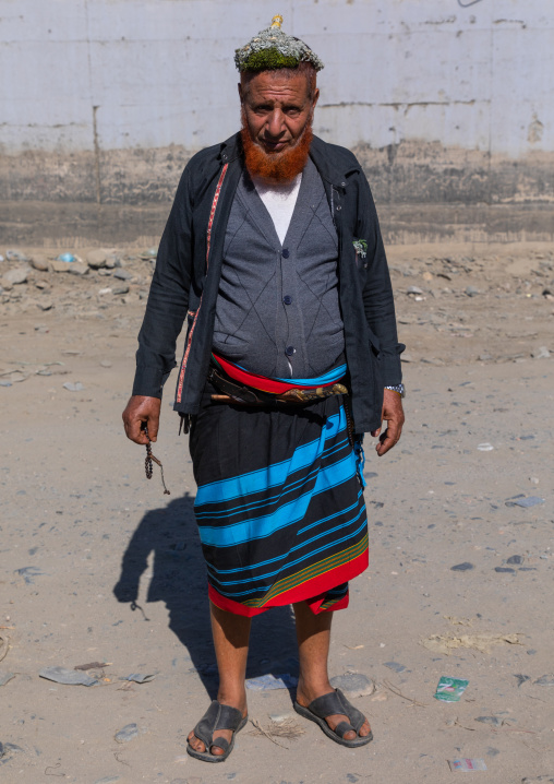 Portrait of a flower man wearing a floral crown on the head, Jizan Province, Addayer, Saudi Arabia