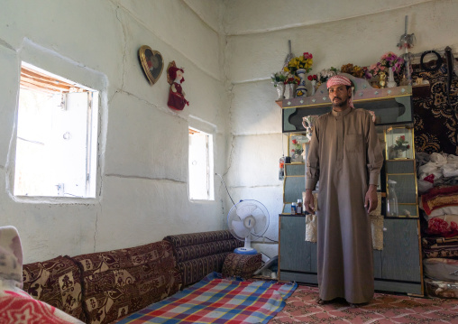 Saudi farmer in his traditional house, Najran Province, Najran, Saudi Arabia