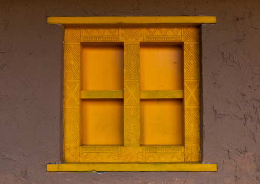 Colorful wooden wondow of an asiri house, Asir province, Khamis Mushait, Saudi Arabia