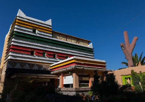 Bin Hamsan house with its bright colours, Asir province, Khamis Mushait, Saudi Arabia