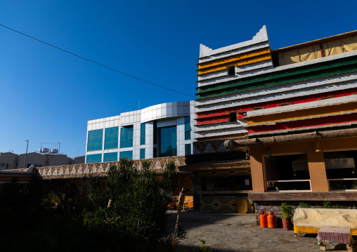 Bin Hamsan house with its bright colours, Asir province, Khamis Mushait, Saudi Arabia