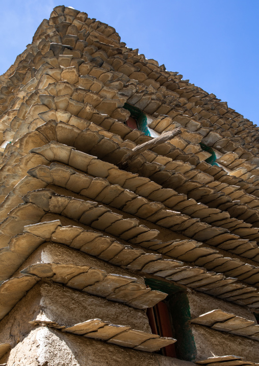 Stone and mud house with slates in al-Basta disctrict, Asir province, Abha, Saudi Arabia