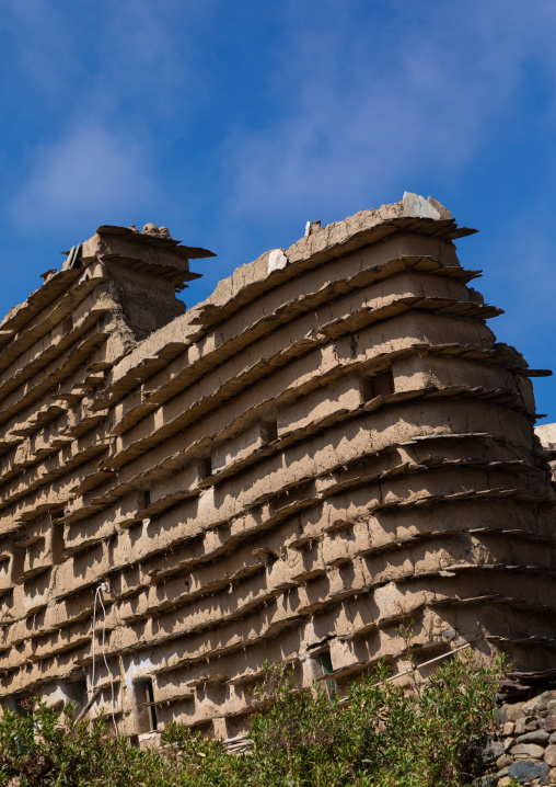 Stone and mud house with slates in al-Basta disctrict, Asir province, Abha, Saudi Arabia