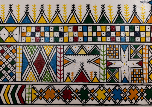 Al-qatt al-asiri traditionally female interior wall decoration in a house, Asir province, Rijal Alma, Saudi Arabia