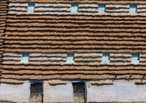 Stone and mud house with slates in al Khalaf village, Asir province, Sarat Abidah, Saudi Arabia