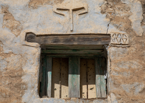 Wooden window of an old house, Asir province, Abha, Saudi Arabia