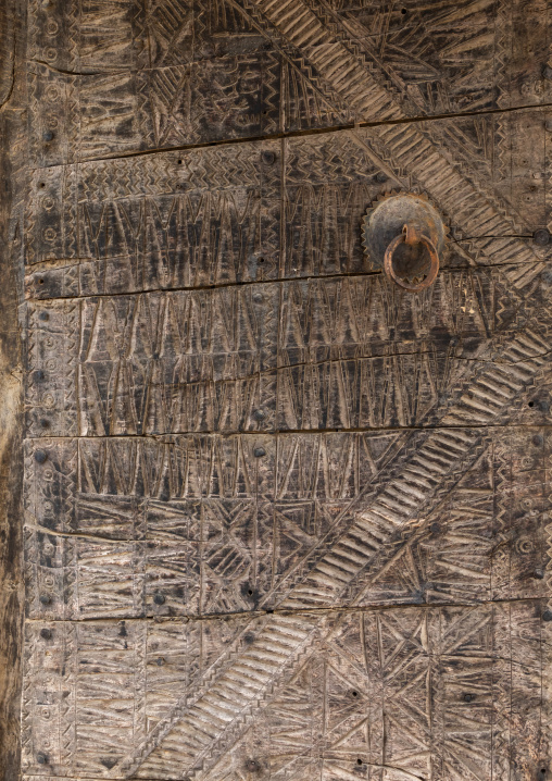 Wooden door of an old house, Asir province, Al Olayan, Saudi Arabia