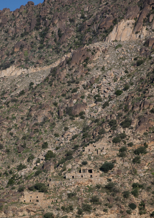 Old stone houses in the mountain, Al-Bahah region, Biljurashi, Saudi Arabia