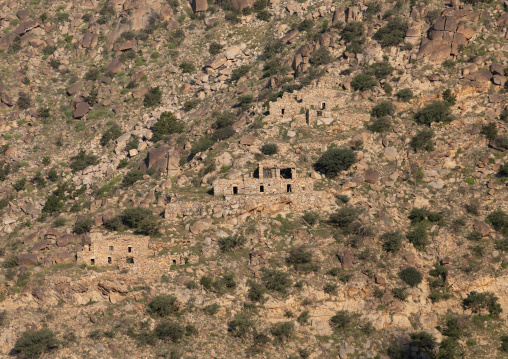 Old stone houses in the mountain, Al-Bahah region, Biljurashi, Saudi Arabia