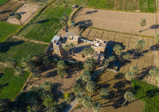 Aerial view of a traditional old mud house, Najran Province, Najran, Saudi Arabia