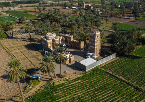 Aerial view of a traditional old mud house, Najran Province, Najran, Saudi Arabia