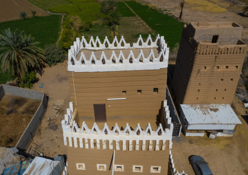 Aerial view of a traditional old mud house, Najran Province, Najran, Saudi Arabia