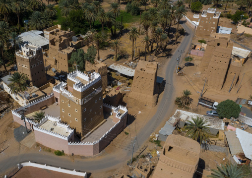 Aerial view of an old village with traditional mud houses, Najran Province, Najran, Saudi Arabia