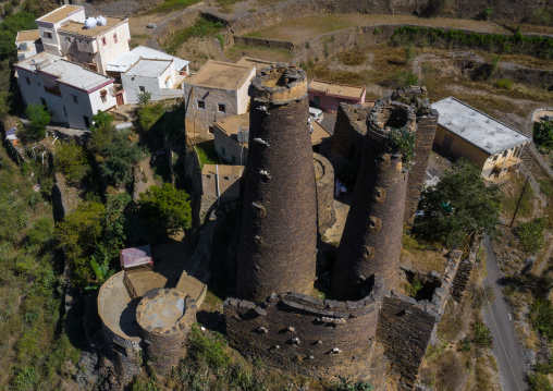 Aerial view of traditional stone watchtowers, Jizan Province, Addayer, Saudi Arabia