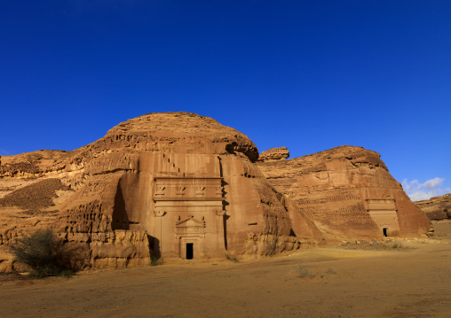 Nabataean tomb in al-Hijr archaeological site in Madain Saleh, Al Madinah Province, Alula, Saudi Arabia