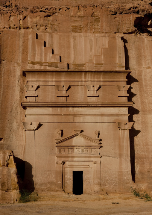 Nabataean tomb in al-Hijr archaeological site in Madain Saleh, Al Madinah Province, Alula, Saudi Arabia