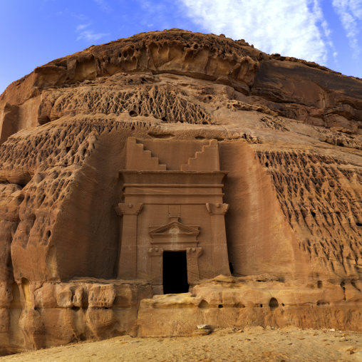 Nabataean tomb in al-Hijr archaeological site in Madain Saleh, Al Madinah Province, Alula, Saudi Arabia