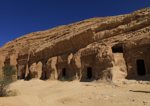 Nabataean tomb in al-Hijr archaeological site in Madain Saleh, Al Madinah Province, Alula, Saudi Arabia