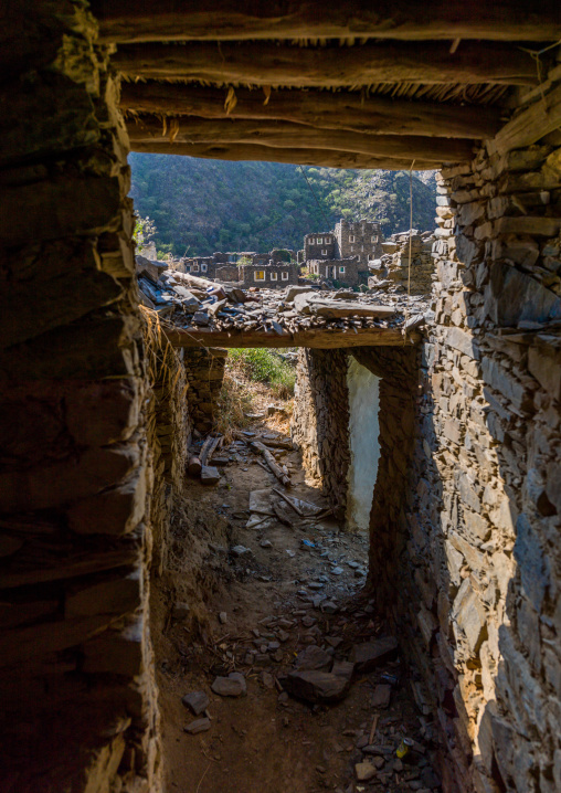 Alley in rijal alma traditional village with typical aseeri architecture, Rijal Almaa Province, Rijal Alma, Saudi Arabia